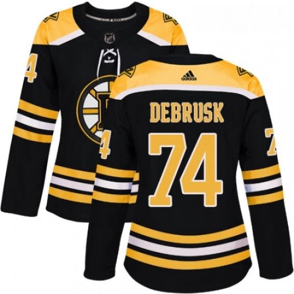 Womens Adidas Boston Bruins 74 Jake DeBrusk Authentic Black Home NHL Jersey