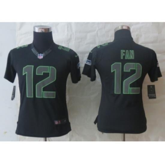 Nike Women Seattle Seahawks #12 Fan Black Jerseys(Impact Limited)