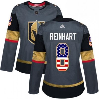 Womens Adidas Vegas Golden Knights 8 Griffin Reinhart Authentic Gray USA Flag Fashion NHL Jersey