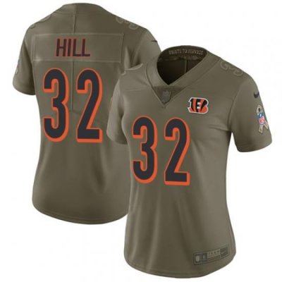 Womens Nike Bengals #32 Jeremy Hill Olive  Stitched NFL Limited 2017 Salute to Service Jersey