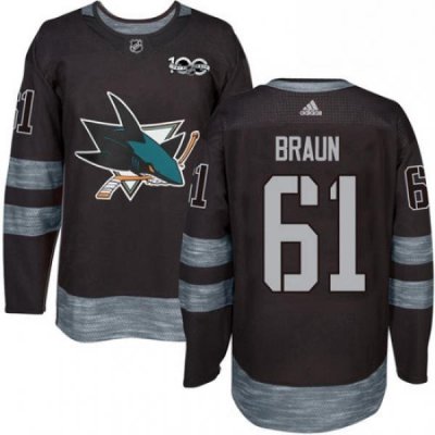 Mens Adidas San Jose Sharks 61 Justin Braun Authentic Black 1917 2017 100th Anniversary NHL Jersey