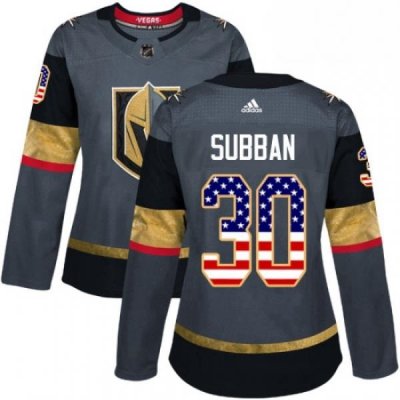 Womens Adidas Vegas Golden Knights 30 Malcolm Subban Authentic Gray USA Flag Fashion NHL Jersey