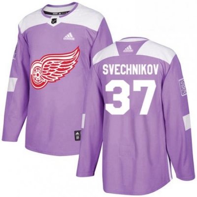 Mens Adidas Detroit Red Wings 37 Evgeny Svechnikov Authentic Purple Fights Cancer Practice NHL Jersey