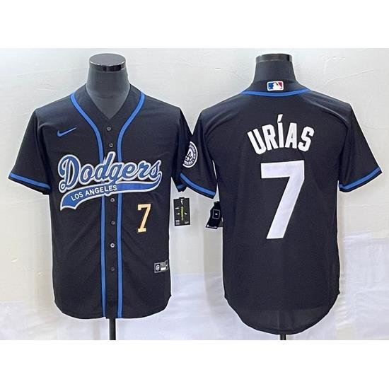 Men's Los Angeles Dodgers #7 Julio Urias Number Black With Patch Cool Base Stitched Baseball Jersey