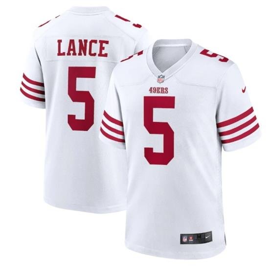 Men San Francisco 49ers 5 Trey Lance 2022 New White Stitched Game Jersey