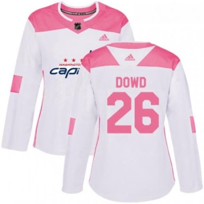 Womens Adidas Washington Capitals 26 Nic Dowd Authentic White Pink Fashion NHL Jersey