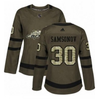 Womens Adidas Washington Capitals 30 Ilya Samsonov Authentic Green Salute to Service NHL Jersey