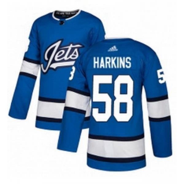 Youth Adidas Winnipeg Jets 58 Jansen Harkins Authentic Blue Alternate NHL Jersey