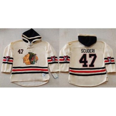 Men Chicago Blackhawks 47 Rob Scuderi Cream Heavyweight Pullover Hoodie Stitched NHL Jersey