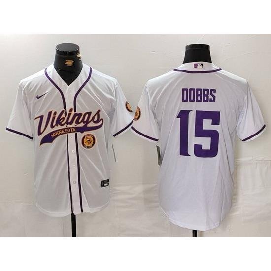 Men Minnesota Vikings 15 Joshua Dobbs White Cool Base Stitched Baseball Jersey 2