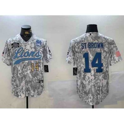 Men Detroit Lions 14 Amon Ra St Brown 2024 Arctic Camo Salute To Service Stitched Baseball Jersey 6