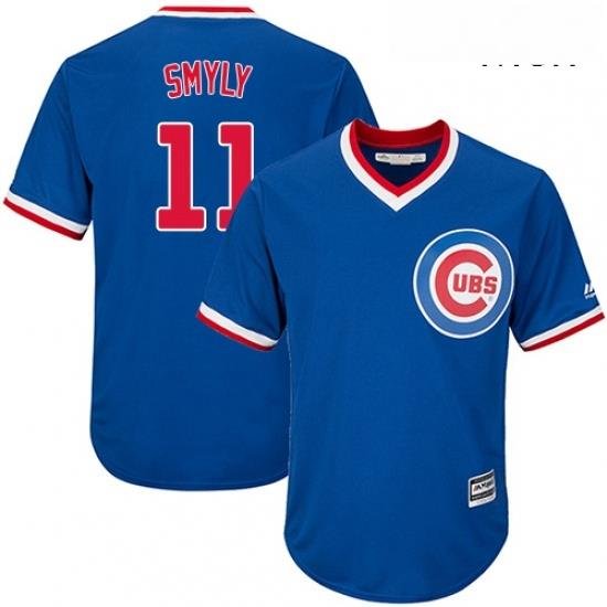 Mens Majestic Chicago Cubs 11 Drew Smyly Replica Royal Blue Cooperstown Cool Base MLB Jersey