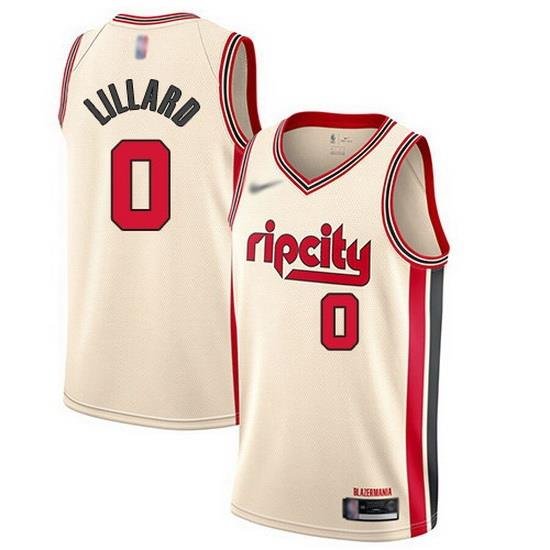 Blazers  0 Damian Lillard Cream Basketball Swingman City Edition 2019 20 Jersey