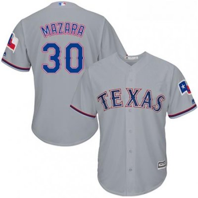 Youth Majestic Texas Rangers 30 Nomar Mazara Replica Grey Road Cool Base MLB Jersey