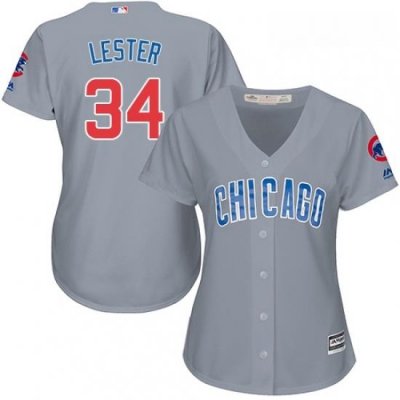 Womens Majestic Chicago Cubs 34 Jon Lester Replica Grey Road MLB Jersey