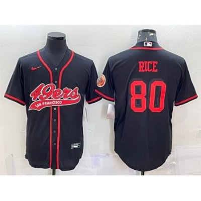 Men San Francisco 49ers 80 Jerry Rice Black With Patch Cool Base Stitched Baseball Jersey