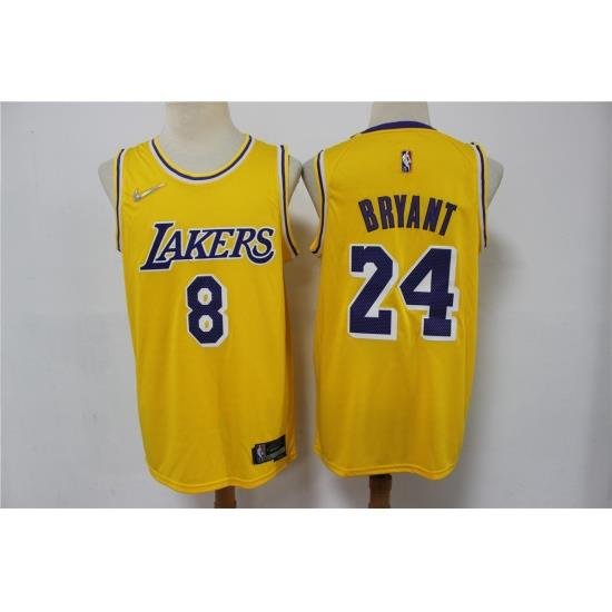 Men Los Angeles Lakers Kobe Bryant Front 8 Back 24 75th Anniversary Yellow Nike Stitched Jersey