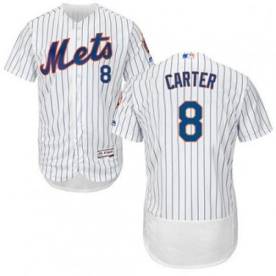 Mens Majestic New York Mets 8 Gary Carter White Home Flex Base Authentic Collection MLB Jersey