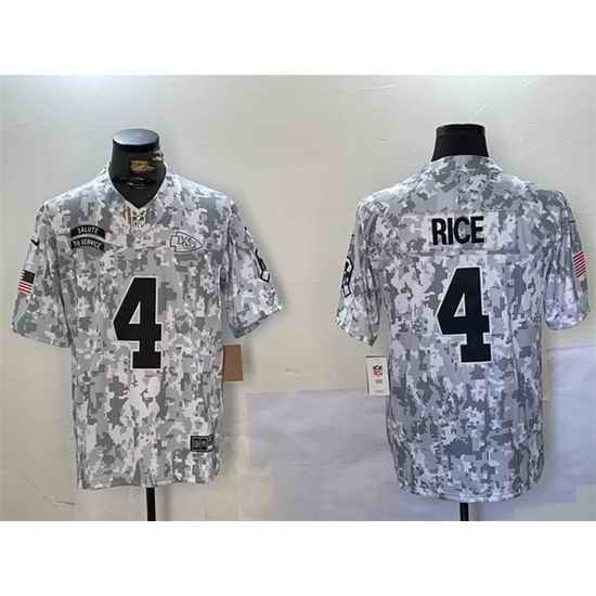 Men Kansas City Chiefs 4 Rashee Rice 2024 F U S E Arctic Camo Salute To Service Limited Stitched Football Jersey