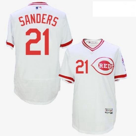 Mens Majestic Cincinnati Reds 21 Reggie Sanders White Flexbase Authentic Collection Cooperstown MLB Jersey