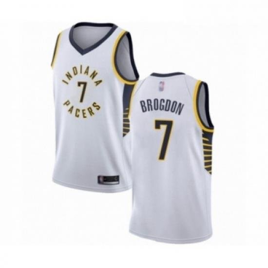 Mens Indiana Pacers 7 Malcolm Brogdon Authentic White Basketball Jersey Association Edition