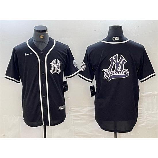 Men NeW York Yankees Black Team Big Logo Cool Base Stitched Baseball Jersey 3