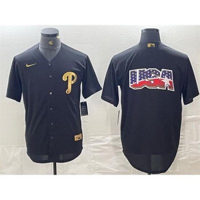 Men Philadelphia Phillies Black Team Big Logo Cool Base Stitched Baseball Jersey