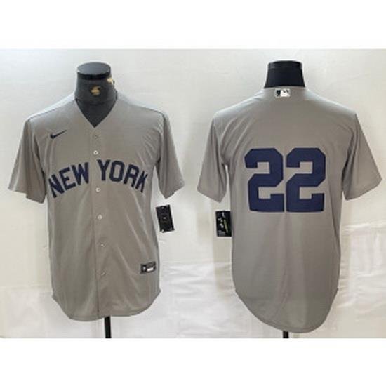 MLB Yankees 22 Soto Gray Nike Cool Base Men Jersey