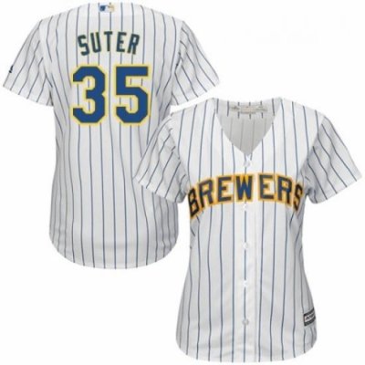 Womens Majestic Milwaukee Brewers 35 Brent Suter Authentic White Home Cool Base MLB Jersey