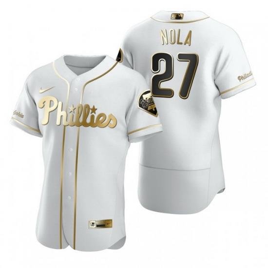 Philadelphia Phillies 27 Aaron Nola White Nike Mens Authentic Golden Edition MLB Jersey