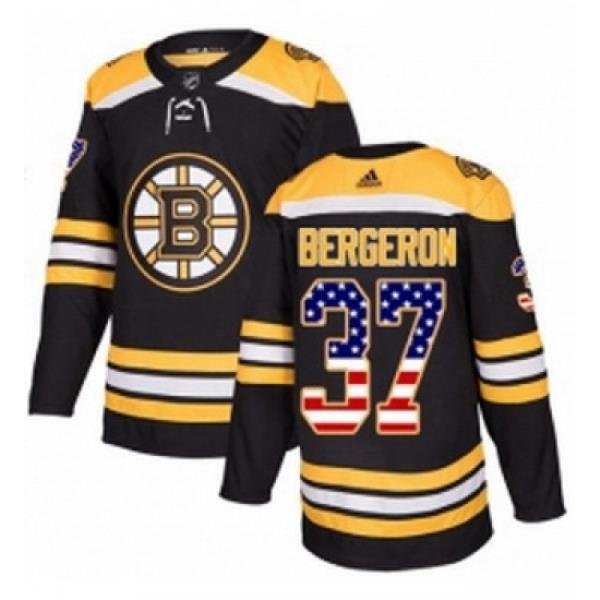 Youth Adidas Boston Bruins 37 Patrice Bergeron Authentic Black USA Flag Fashion NHL Jersey