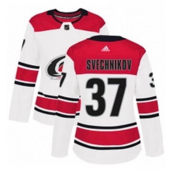 Womens Adidas Carolina Hurricanes 37 Andrei Svechnikov Authentic White Away NHL Jersey