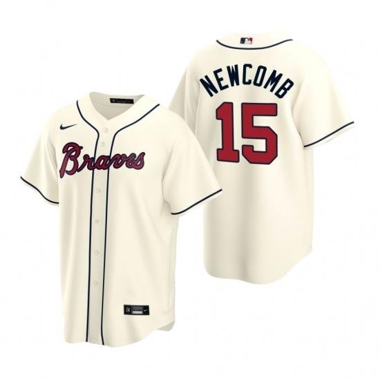 Mens Nike Atlanta Braves 15 Sean NeWcomb Cream Alternate Stitched Baseball Jersey