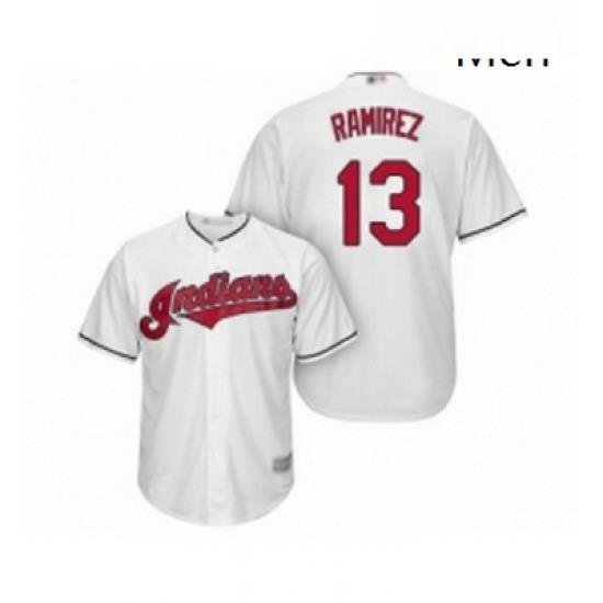 Mens Cleveland Indians 13 Hanley Ramirez Replica White Home Cool Base Baseball Jersey