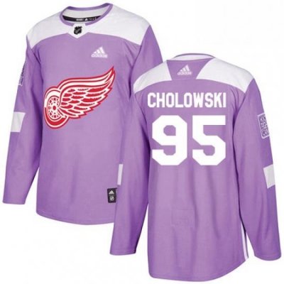 Mens Adidas Detroit Red Wings 95 Dennis Cholowski Authentic Purple Fights Cancer Practice NHL Jersey