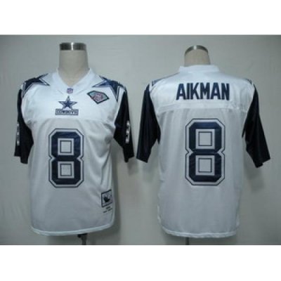 Dallas CoWboys 8 Aikman ThroWback 75TH White Jerseys