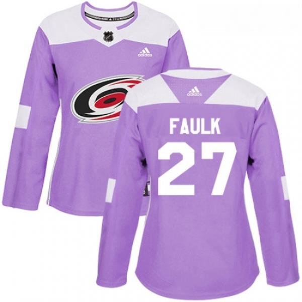 Womens Adidas Carolina Hurricanes 27 Justin Faulk Authentic Purple Fights Cancer Practice NHL Jersey