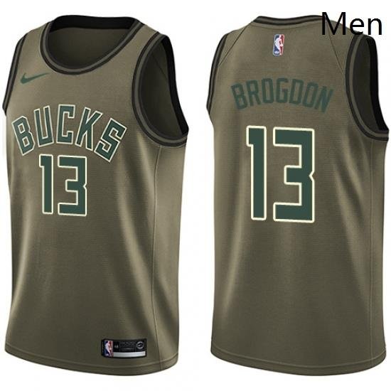 Mens Nike Milwaukee Bucks 13 Malcolm Brogdon Swingman Green Salute to Service NBA Jersey