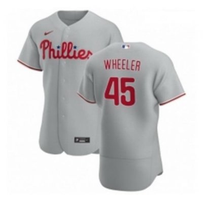 Men Philadelphia Phillies 45 Zack Wheeler Men Nike Gray Road 2020 Authentic Player MLB Jersey