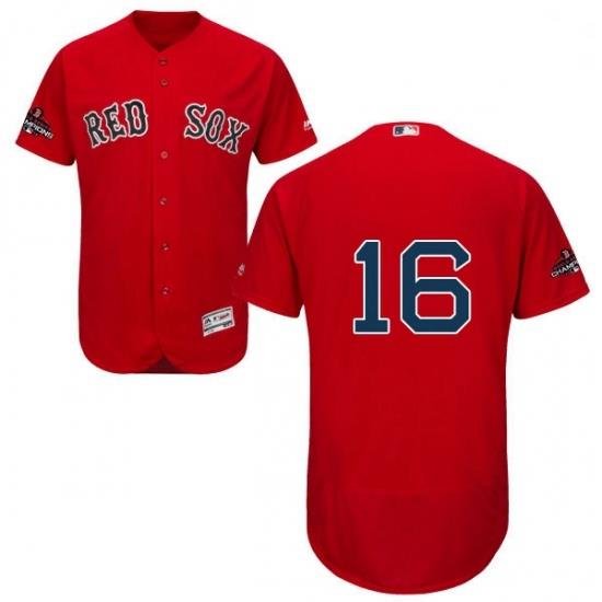 Mens Majestic Boston Red Sox 16 Andrew Benintendi Red Alternate Flex Base Authentic Collection 2018 World Series Jersey