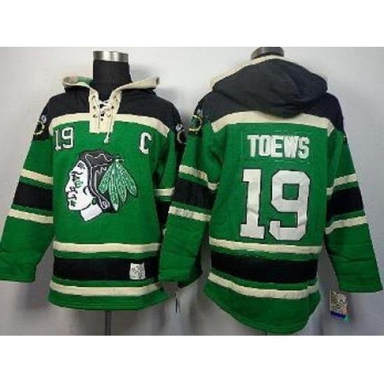 Chicago Blackhawks 19 Jonathan Toews Green Lace-Up Hoodies