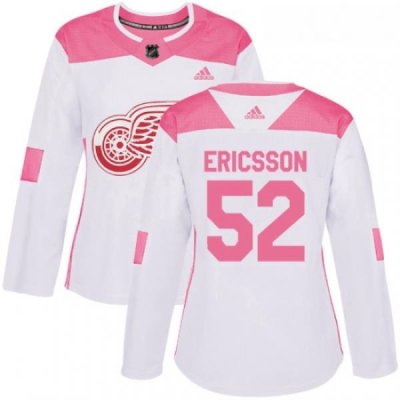 Womens Adidas Detroit Red Wings 52 Jonathan Ericsson Authentic WhitePink Fashion NHL Jersey