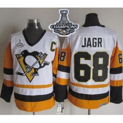 Penguins #68 Jaromir Jagr White Black CCM Throwback 2017 Stanley Cup Finals Champions Stitched NHL Jersey