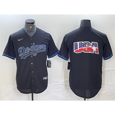 Men Los Angeles Dodgers Team Big Logo Black Cool Base Stitched Baseball Jersey