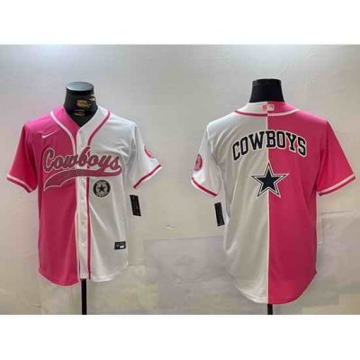 Men Dallas Cowboys big logo Red White With Patch Cool Base Stitched Baseball Jersey 11