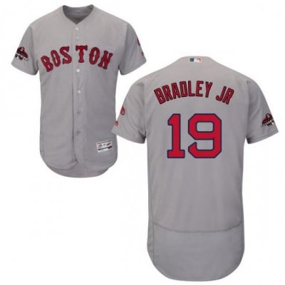 Mens Majestic Boston Red Sox 19 Jackie Bradley Jr Grey Road Flex Base Authentic Collection 2018 World Series Jersey