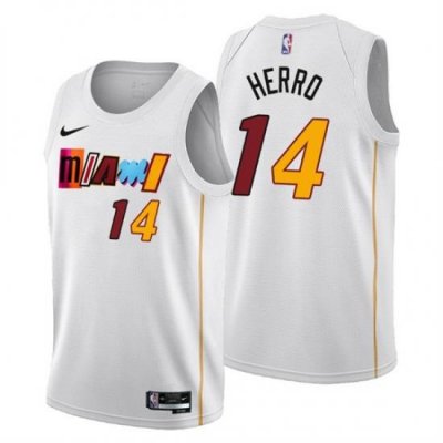 Men's Miami Heat #14 Tyler Herro 2022-23 White City Edition Stitched Jersey