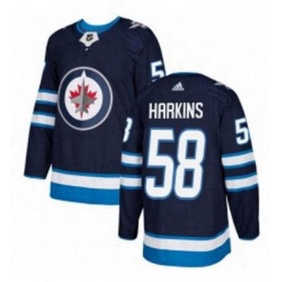 Mens Adidas Winnipeg Jets 58 Jansen Harkins Authentic Navy Blue Home NHL Jersey