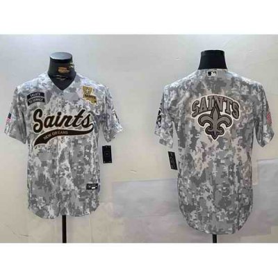 Men New Orleans Saints Team Big Logo 2024 Arctic Camo Salute To Service Stitched Baseball Jersey 7