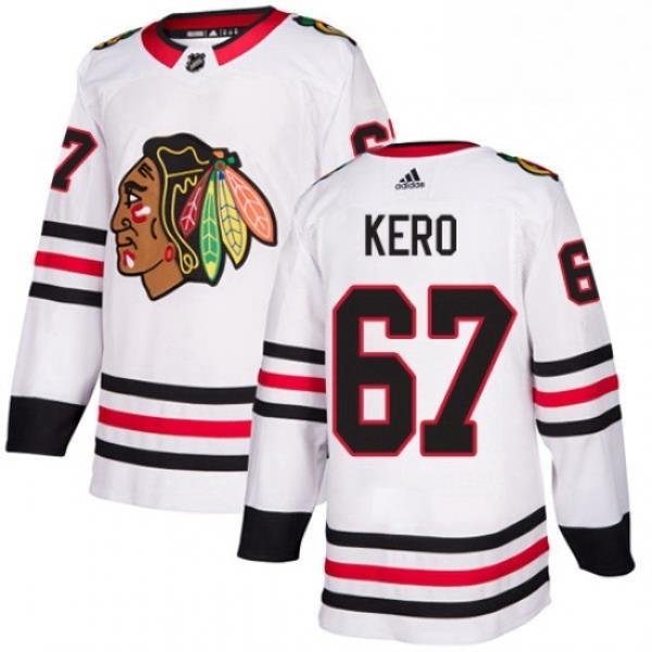 Mens Adidas Chicago Blackhawks 67 Tanner Kero Authentic White Away NHL Jersey